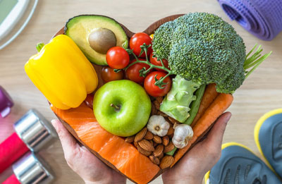 Photo of healthy foods in the shape of a heart
