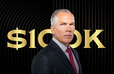 Photo of TJ Henry in front of $100K text